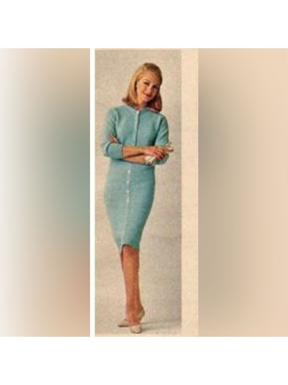 Vintage Shetland Wool Sears Blue Button-Up Sweater Dress 1960s
